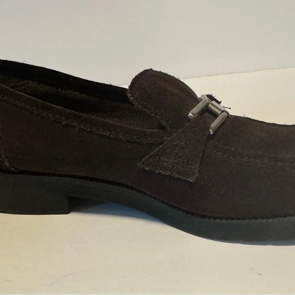 Predictions Women's 7.5 Loafers Faux Suede Buckle Slip-On Brown